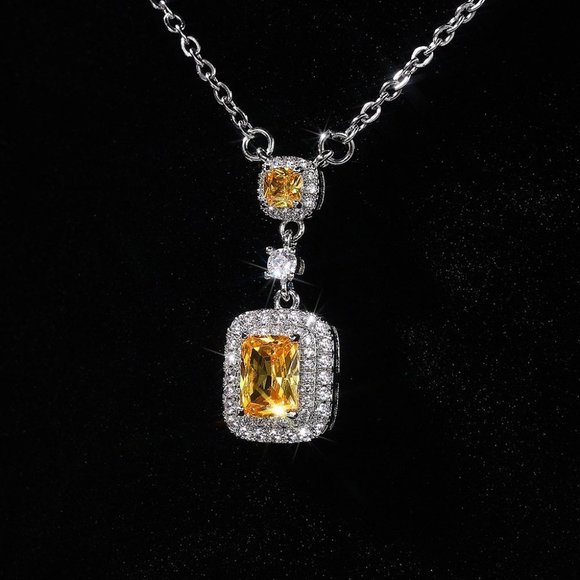 ✨Bling Double Royal Yellow Zircon Silver Plated Necklace for Women, UNVN12412 - Picture 1 of 6